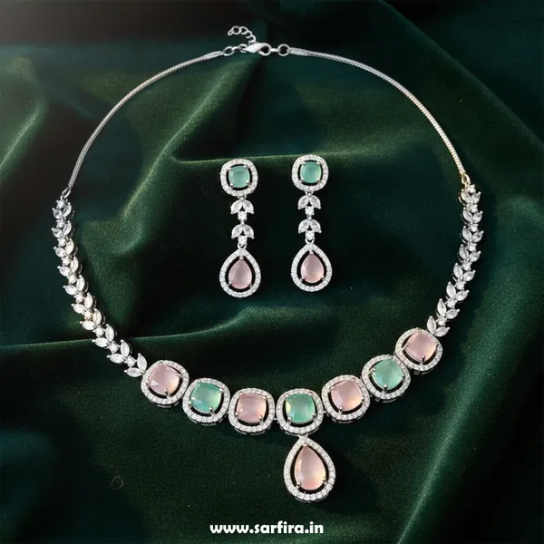 Multicolour_Alloy_Stone_Necklace_And_Earrings_Set_For_Women