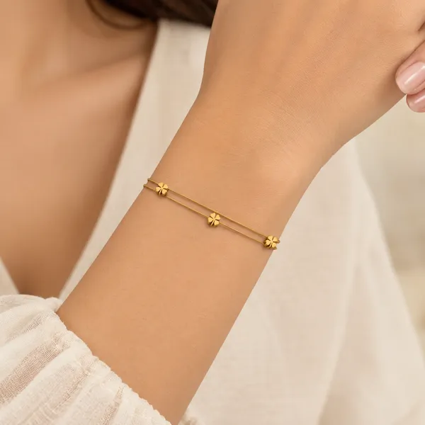 Gold_Tone_Floral_Double_Strand_Bracelet_For_Women