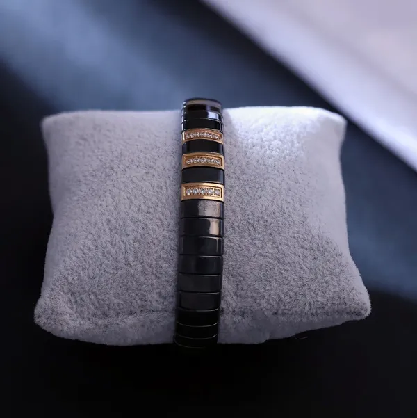 Black_Ceramic_Gold-Accent_Segmented_Bracelet_For_Women