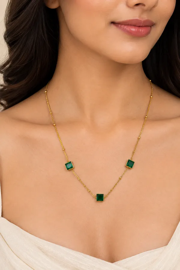 Gold_Green_Stainless_Steel_Square_Stone_Necklace_For_Women