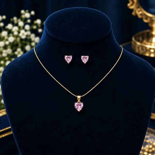 Pink_Gold-Tone_Heart_Pendant_Necklace_And_Earrings_Set_For_Women