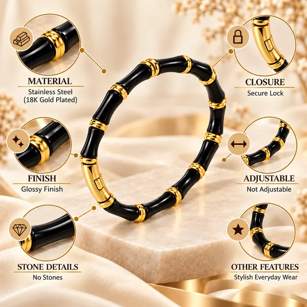 Black_Gold-Tone_Beaded_Stainless_Steel_Bracelet_For_Women