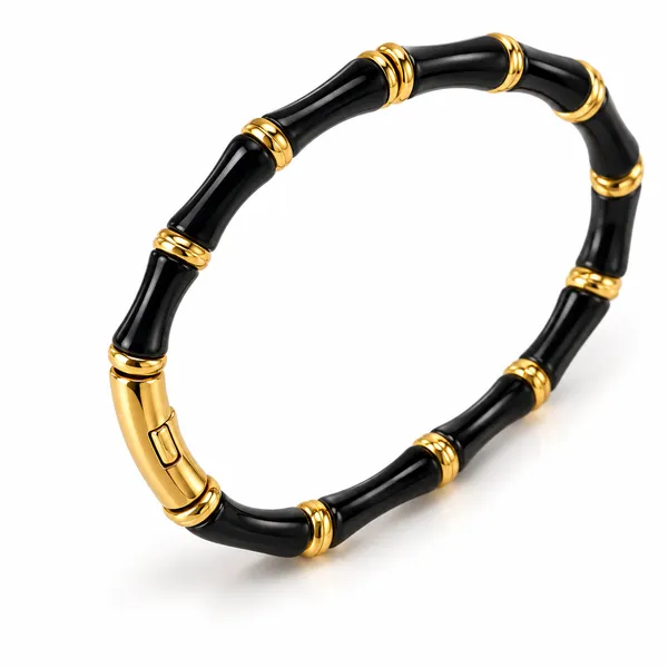 Black_Gold-Tone_Beaded_Stainless_Steel_Bracelet_For_Women
