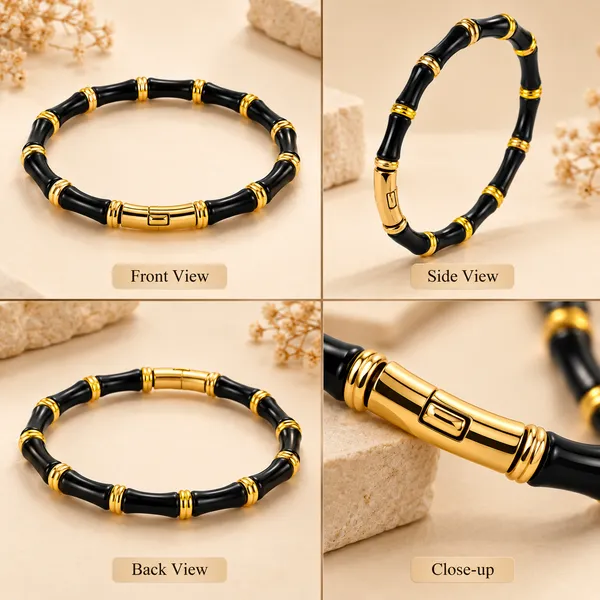 Black_Gold-Tone_Beaded_Stainless_Steel_Bracelet_For_Women
