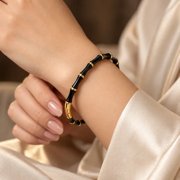 Black_Gold-Tone_Beaded_Stainless_Steel_Bracelet_For_Women
