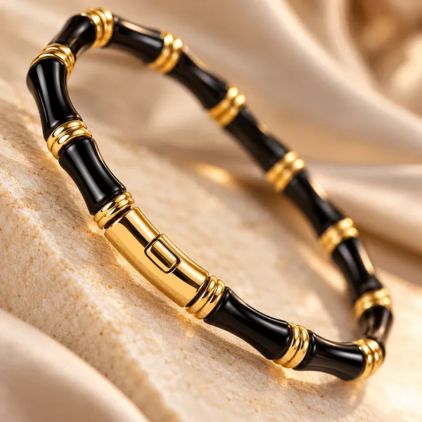 Black_Gold-Tone_Beaded_Stainless_Steel_Bracelet_For_Women