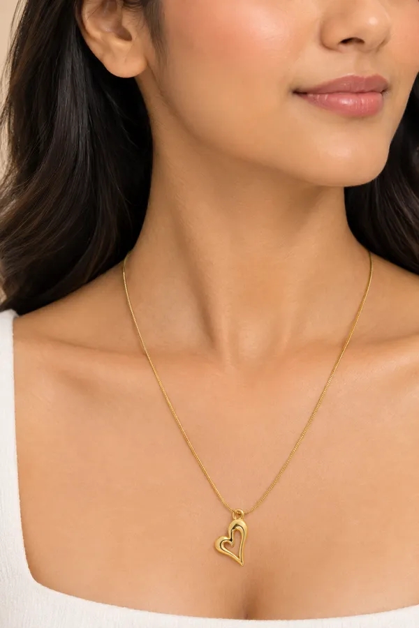 Gold_Tone_Open_Heart_Pendant_Necklace_For_Women