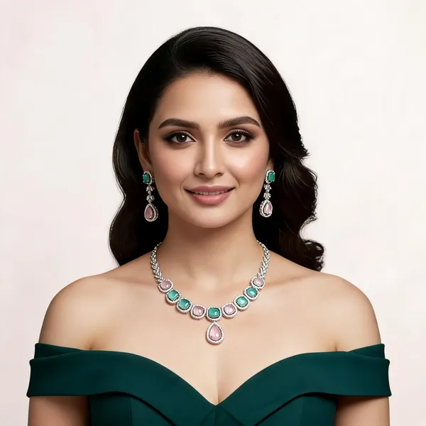 Multicolour_Alloy_Stone_Necklace_And_Earrings_Set_For_Women