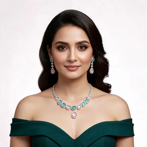 Multicolour_Alloy_Stone_Necklace_And_Earrings_Set_For_Women