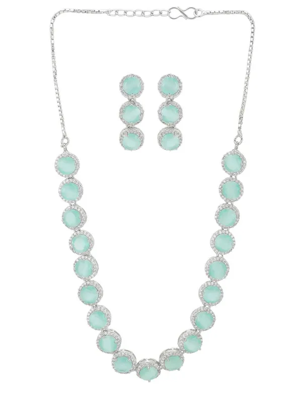 Mint_Green_Alloy_Stone_Necklace_And_Earrings_Set_For_Women