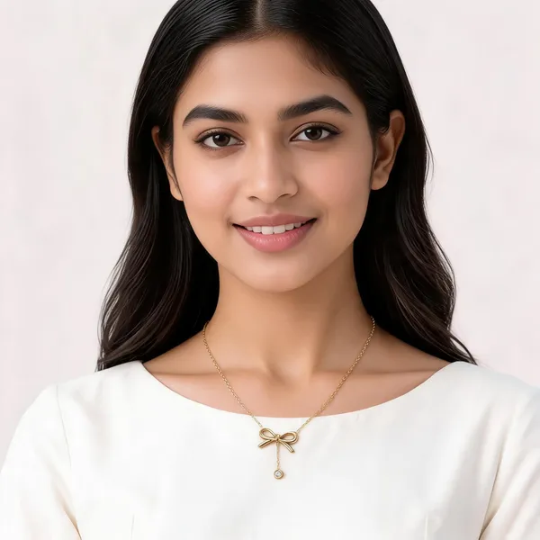 Gold_Tone_Bow_Pendant_Necklace_For_Women