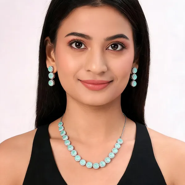 Mint_Green_Alloy_Stone_Necklace_And_Earrings_Set_For_Women
