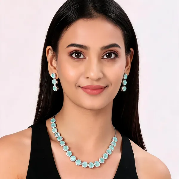Mint_Green_Alloy_Stone_Necklace_And_Earrings_Set_For_Women