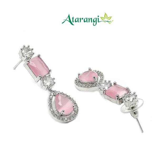 Pink_Alloy_Floral_Necklace_And_Earrings_Set_For_Women