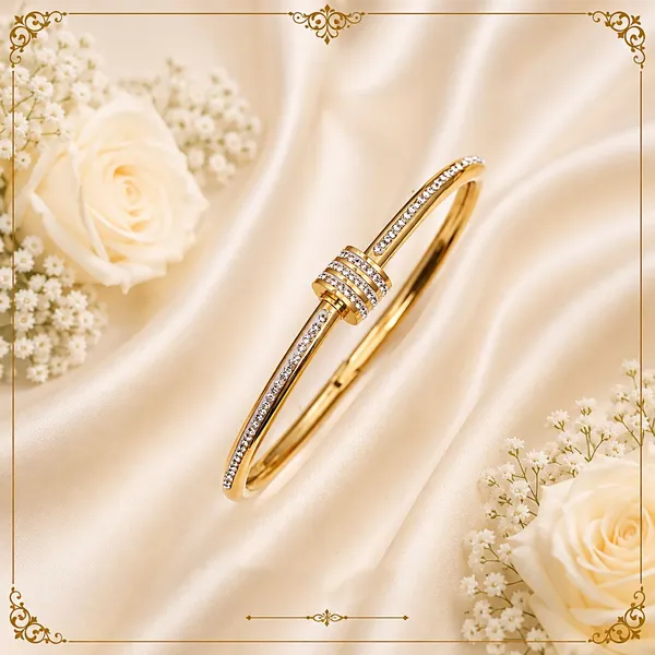 Gold_Stainless_Steel_Crystal_Embellished_Bangle_Bracelet_For_Women