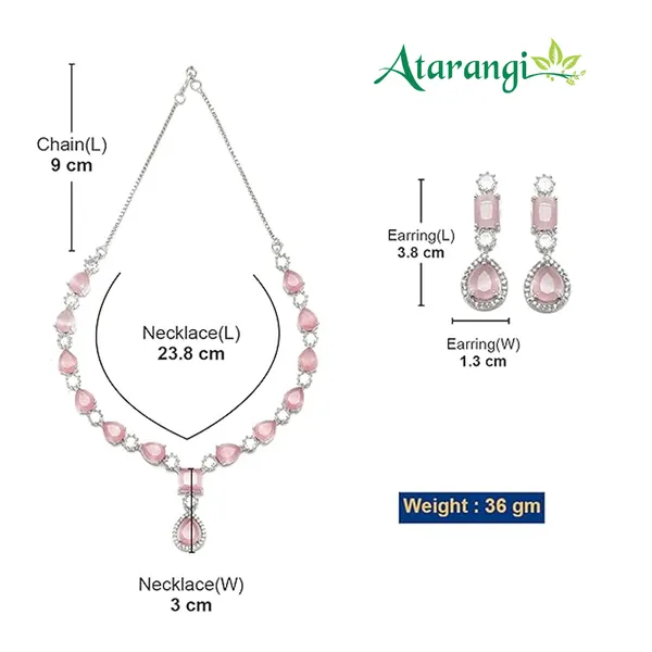 Pink_Alloy_Floral_Necklace_And_Earrings_Set_For_Women