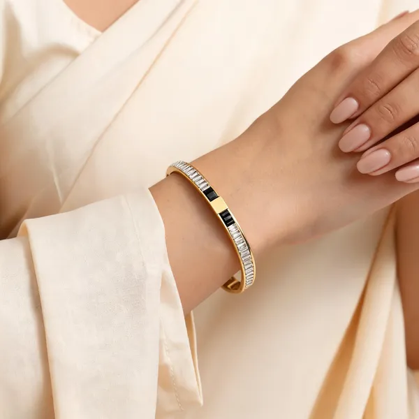 Gold_Black_Stainless_Steel_Stone_Accent_Bangle_For_Women
