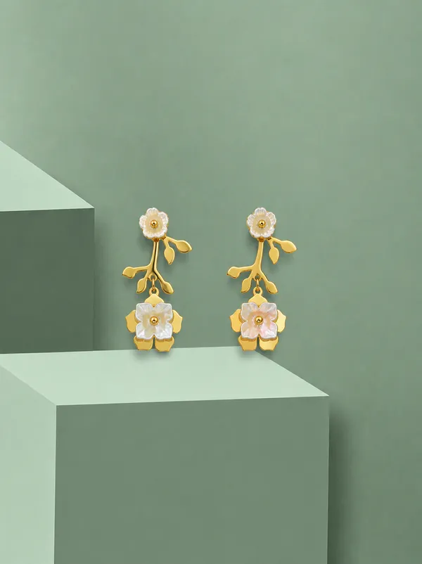 Gold_Tone_Floral_Branch_Drop_Earrings_For_Women