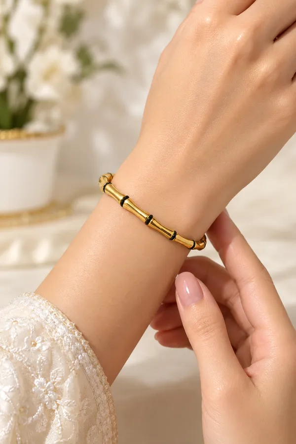 Gold_Black_Bamboo_Style_Stainless_Steel_Bracelet_For_Women