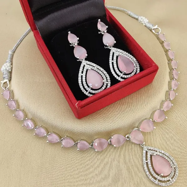 Pink_Crystal_Teardrop_Alloy_Necklace_And_Earrings_Set_For_Women