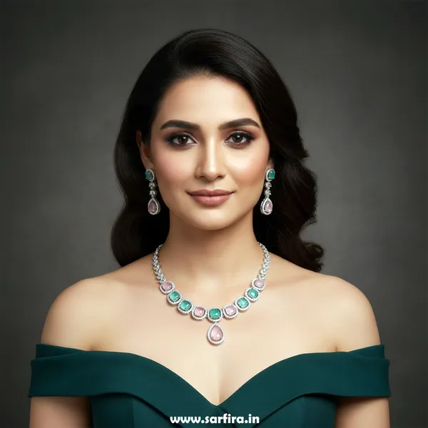 Multicolour_Alloy_Stone_Necklace_And_Earrings_Set_For_Women
