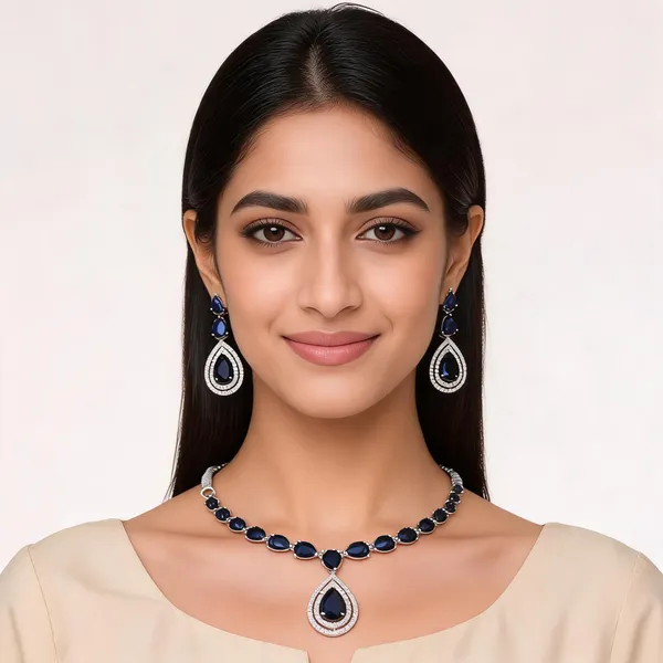 Blue_Silver_Tone_Teardrop_Stone_Necklace_And_Earrings_Set_For_Women