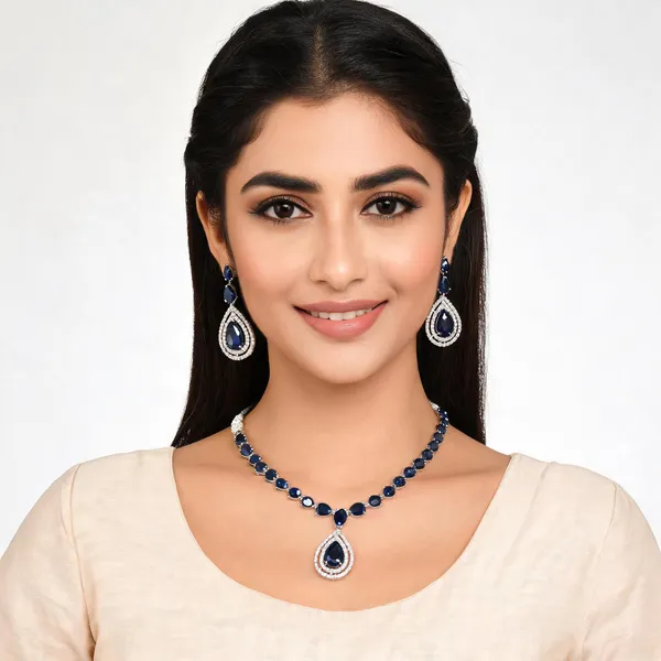Blue_Silver_Tone_Teardrop_Stone_Necklace_And_Earrings_Set_For_Women