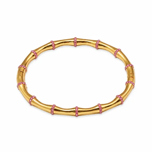 Gold_Pink_Stone-Studded_Stainless_Steel_Bangle_For_Women
