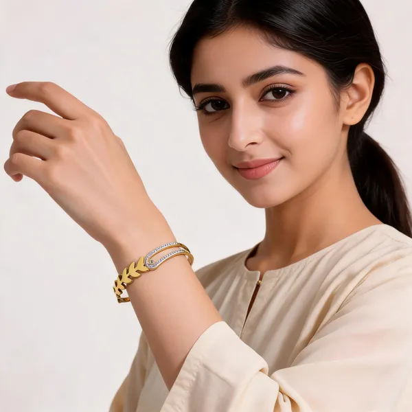 Gold_Stainless_Steel_Rhinestone_Leaf_Cuff_Bangle_For_Women