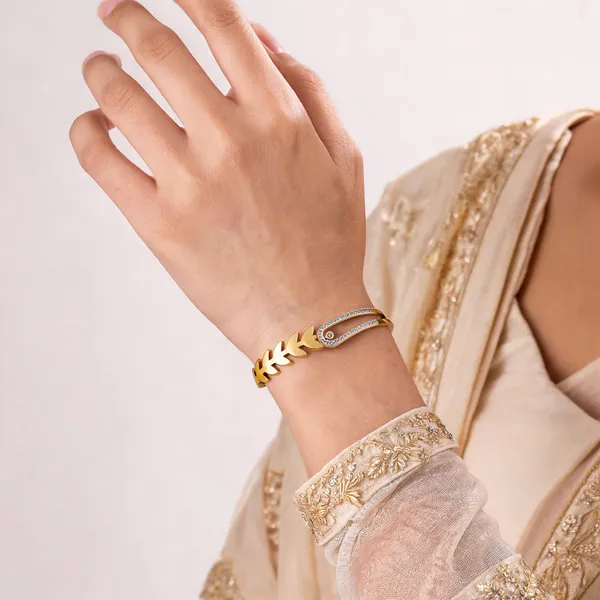 Gold_Stainless_Steel_Rhinestone_Leaf_Cuff_Bangle_For_Women