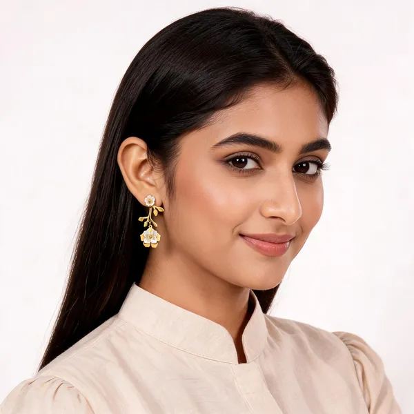 Gold_Tone_Floral_Branch_Drop_Earrings_For_Women
