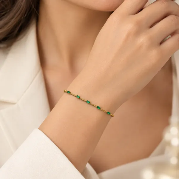 Gold_Green_Stainless_Steel_Beaded_Bracelet_For_Women