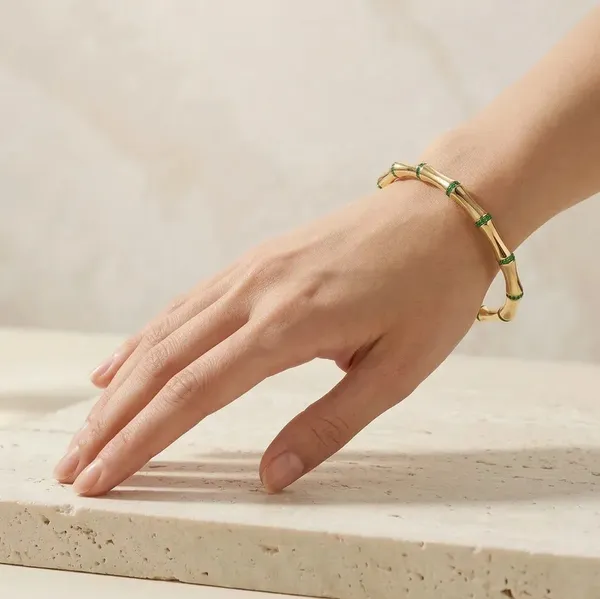 Gold_Green_Stainless_Steel_Bamboo_Bangle_Bracelet_For_Women