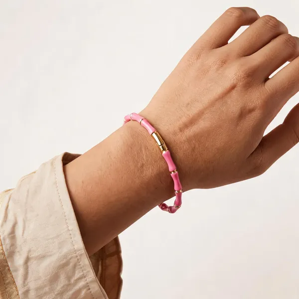 Pink_Stainless_Steel_Beaded_Bracelet_For_Women