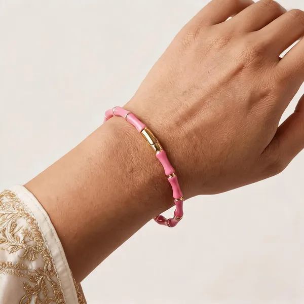 Pink_Stainless_Steel_Beaded_Bracelet_For_Women