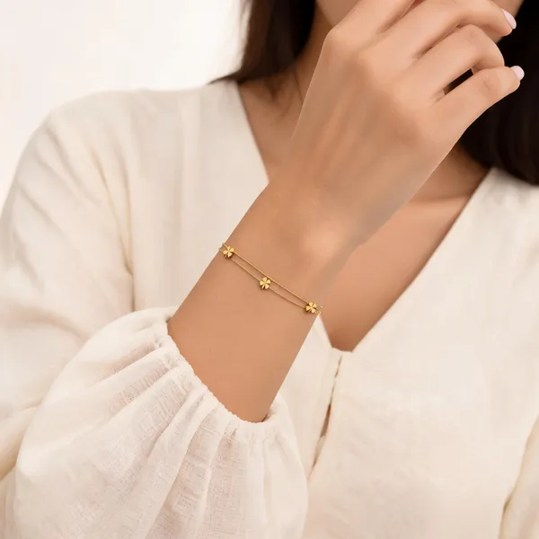 Gold_Tone_Floral_Double_Strand_Bracelet_For_Women