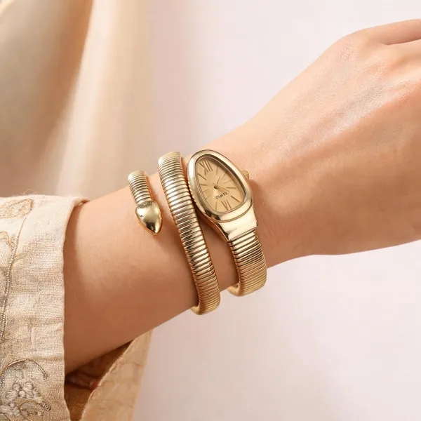 Gold_Stainless_Steel_Coil_Analog_Bangle_Watch_For_Women