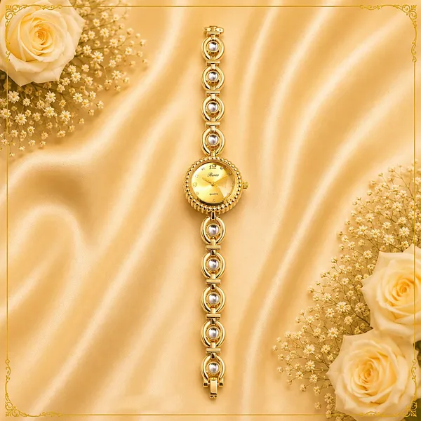 Gold_Tone_Linked_Bracelet_Analog_Watch_For_Women