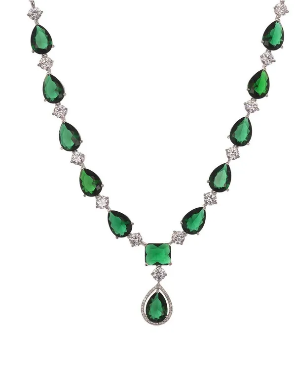 Green_Alloy_Teardrop_Crystal_Necklace_And_Earrings_Set_For_Women