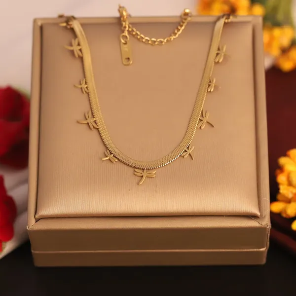 Gold_Stainless_Steel_Floral_Charm_Necklace_For_Women