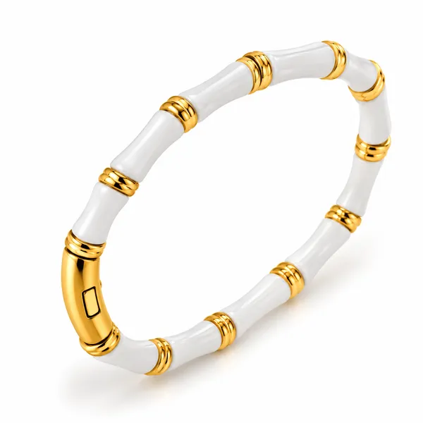White_Gold-Tone_Ceramic_Cylindrical_Bracelet_For_Women