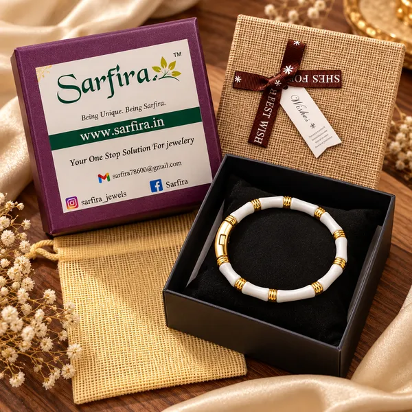 White_Gold-Tone_Ceramic_Cylindrical_Bracelet_For_Women