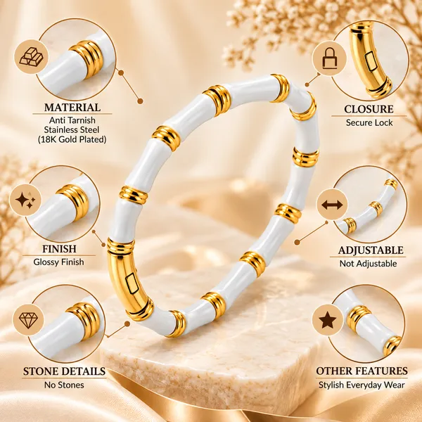 White_Gold-Tone_Ceramic_Cylindrical_Bracelet_For_Women
