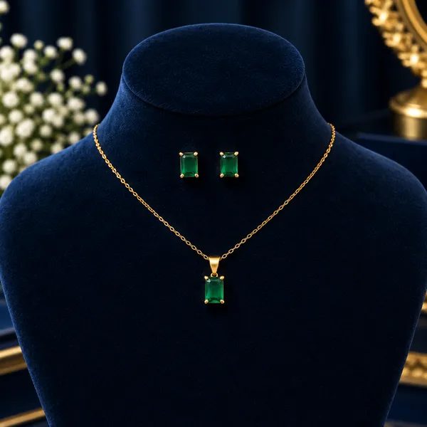 Gold_Green_Stone_Necklace_And_Earrings_Set_For_Women