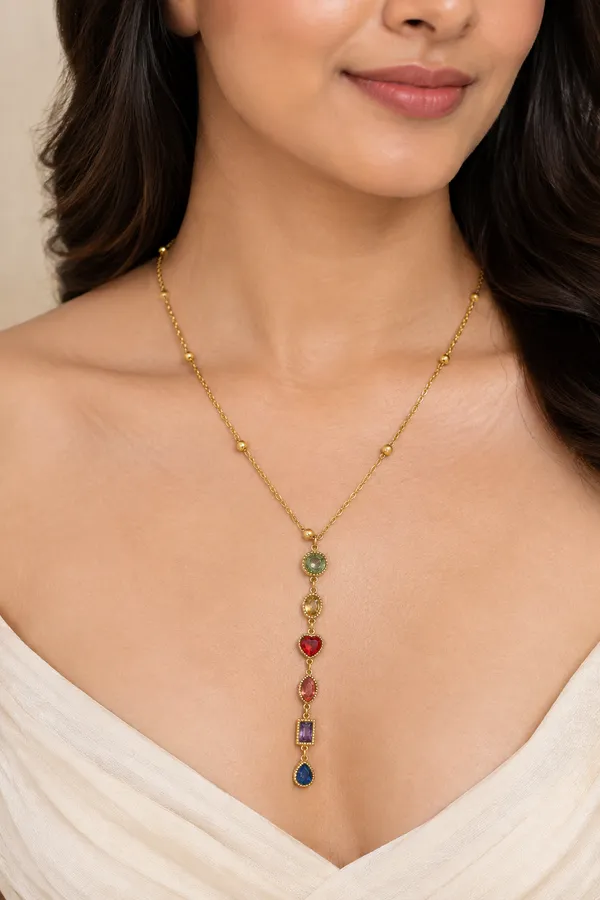 Gold_Tone_Multicolour_Gemstone_Pendant_Necklace_For_Women