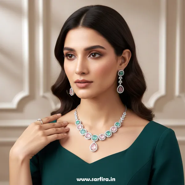 Multicolour_Alloy_Stone_Necklace_And_Earrings_Set_For_Women