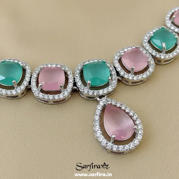 Multicolour_Alloy_Stone_Necklace_And_Earrings_Set_For_Women