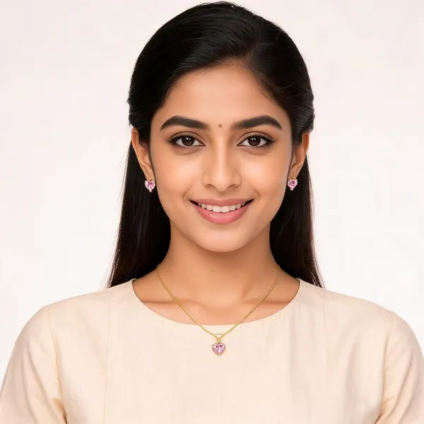 Pink_Gold-Tone_Heart_Pendant_Necklace_And_Earrings_Set_For_Women