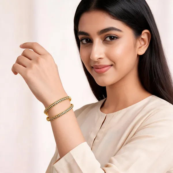 Gold_Stainless_Steel_Floral_Patterned_Kadli_Bangle_For_Women