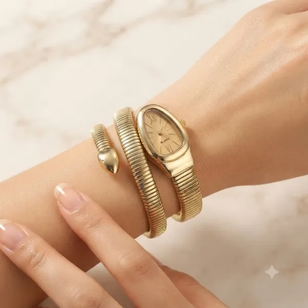 Gold_Stainless_Steel_Coil_Analog_Bangle_Watch_For_Women